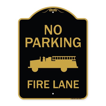 Signmission Designer Series-No Parking Fire Lane, Black & Gold Heavy-Gauge Aluminum, 24" x 18", BG-1824-9961 A-DES-BG-1824-9961
